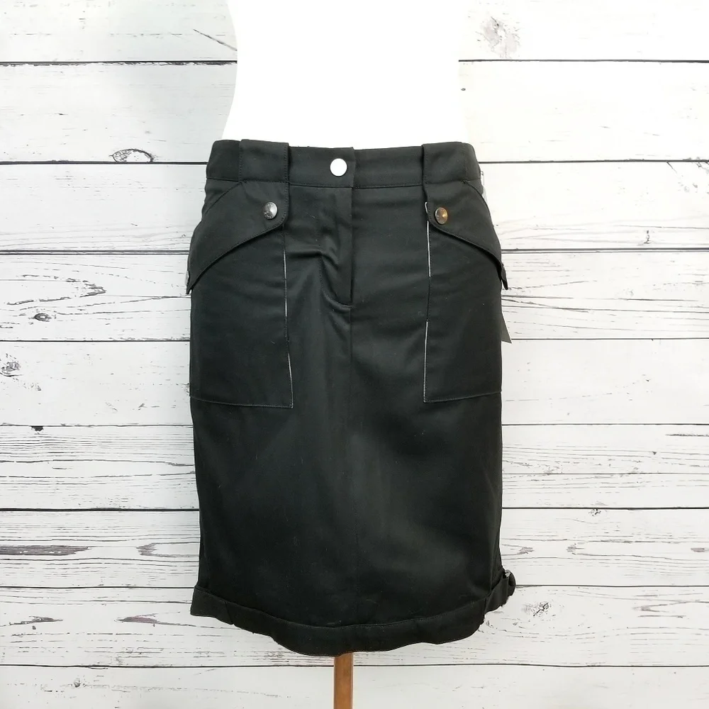 Reyes black cargo pocket utility pencil skirt women's size 2 New With Tags